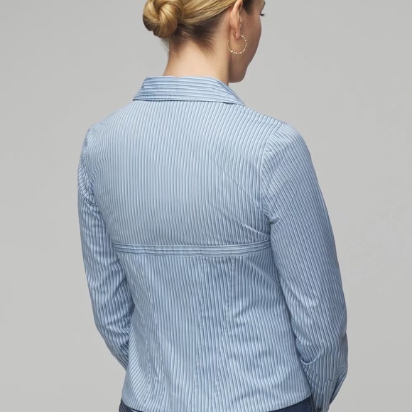 White House Black Market Long Sleeve Corset Poplin Button Down Shirt Blue Stripe - Picture 6 of 7